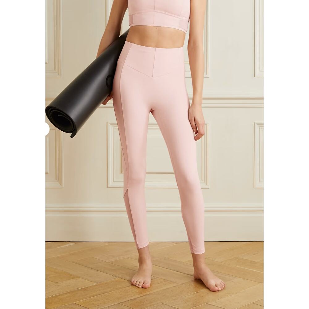 Le ORE Pink M Andria Paneled Leggings Waistband High-Rise Mesh Panels Pull On